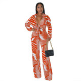 Sexy Printed Nightclub Lace-Up Two-Piece Pants Set