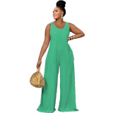 Women's Fashion Sleeveless Straight Low Back Lace-Up Casual Jumpsuit