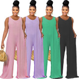 Women's Fashion Sleeveless Straight Low Back Lace-Up Casual Jumpsuit