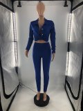 Women's autumn and winter solid color long-sleeved shirt and trousers two-piece suit