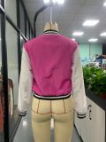 Letter Print Button Up Baseball Jacket Autumn Casual Sports Women's Clothing