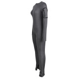 Sexy Women's Fall Cutout Zipper Long Single Sleeve Jumpsuit