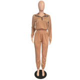 Women's Autumn Winter Solid Color Zip Sports Two Piece
