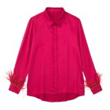 Women's Fall Feathered Silk-Satin Shirt