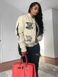 Women'S Fashion Fall Winter Letter Print Casual Jacket Stand Collar Baseball Trend Coat