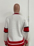 Women'S Casual Contrast Color Long Sleeve Knitting Sweater Cardigan