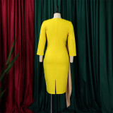 Artı Boyutu Kadın Sonbahar Şık Zarif Kariyer Bodycon Ofis Kalem Elbise Afrika Elbisesi