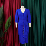Conjunto de dos piezas de falda ajustada con top de manga larga y cuello en V para otoño/invierno de talla grande para mujer