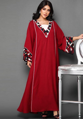 Robe Print Patchwork Ababy Dress Muslim Fashion Retro Swing Loose Women'S Clothing
