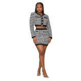 Women Printed Tank Top Long Sleeve Jacket Mini Skirt Three-Piece