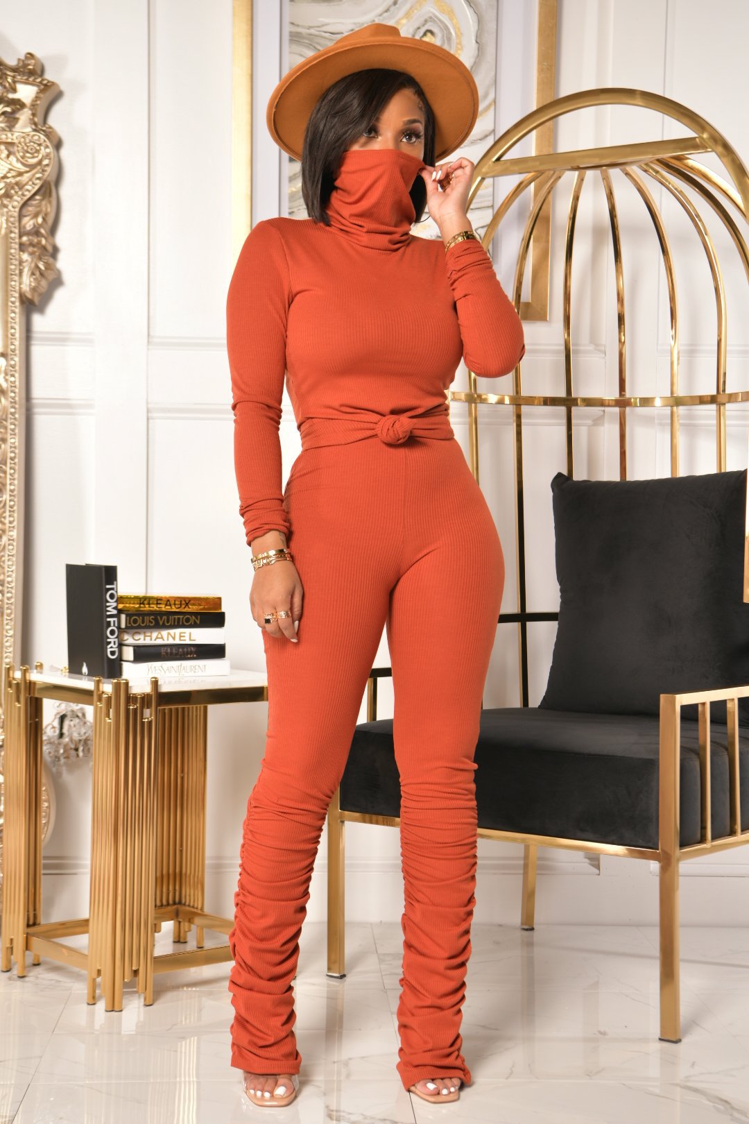 Fall Winter Women'S Turtleneck Solid Color Casual Fashion Two Piece Pants  Se - The Little Connection