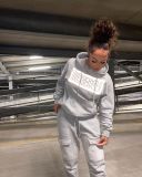 Women'S Fashion Fall/Winter Casual Letter Print Cargo Pocket Sweatpants Hoodies Set Two Piece Tracksuit