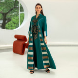 Women Embroidered Striped Abaya Muslim Dubai Muslim Robe Long Dress