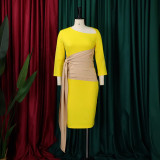 Artı Boyutu Kadın Sonbahar Şık Zarif Kariyer Bodycon Ofis Kalem Elbise Afrika Elbisesi