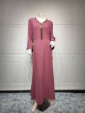 Beaded Shiny Rope Muslim Arab Ladies Abaya Maxi Dress