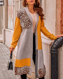 Women Colorblock Long Sleeve Leopard Cardigan