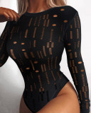Women Sexy Hollow Out Long Sleeve Bodysuit