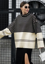 Autumn And Winter Women'S Round Neck Knitting Striped Loose Sweater Top