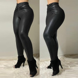 Women Black Slim Pu Leather Pants