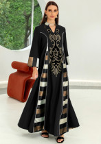 Vestido largo de túnica musulmana de Dubái musulmán Abaya a rayas bordadas para mujer