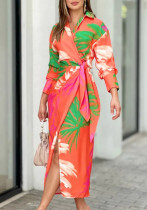 Damen Herbst V-Ausschnitt einfarbig Langarm Schnürung unregelmäßiges Kleid