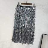 Women Fringed Sequin High Waist Bodycon Skirt