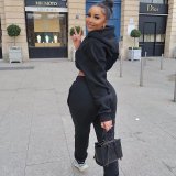 Women'S Fashion Fall/Winter Casual Letter Print Cargo Pocket Sweatpants Hoodies Set Two Piece Tracksuit