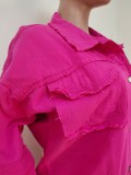 Fall Winter Women's Cardigan Button Down Turndown Collar Pocket Rock Fringe Denim Jacket