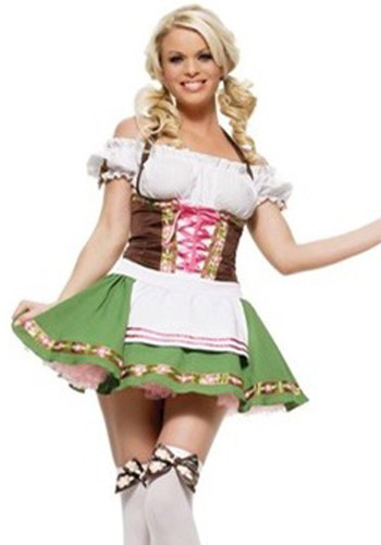 Frauen Kontrast Schnürkorsett schulterfrei Kurzarm Minikleid Cosplay Kostüm
