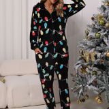 Flash Fleece Fall Women's Round Neck Home Casual Comfortable Outdoor Wear Warm Flannel Christmas Jumpsuit