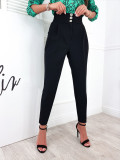 Solid Casual Trousers Versatile Button High Waist Pants