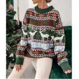 Sweater Round Neck Loose Christmas Themed Jacquard Long Sleeve Ladies Sweater