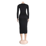 Sexy Slim Fit Solid Color Ribbed Long Bodycon Dress