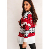 Christmas Women's Christmas Jacquard Loose Round Neck Petal Sleeve Ladies Sweater