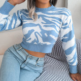 Fall Winter Fashion Tiger Print Long Sleeve Crop Knitting Sweater