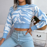 Fall Winter Fashion Tiger Print Long Sleeve Crop Knitting Sweater