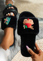 Cartoon fur slippers women's winter fashion flat indoor elk cotton drag