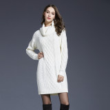 Autumn and winter Plus Size women's knitting long turtleneck sweater dress