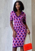 Vestido de mujer street hipster cuello polo jersey estampado manga corta