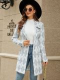 Fall/Winter Long Sweater Contrast Houndstooth Knitting Cardigan Chic Career Turndown Collar Trench Coat