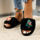 Cartoon fur slippers women's winter fashion flat indoor elk cotton drag