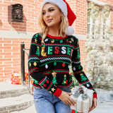 Christmas Sweater Embroidered Sequin Long Sleeve Knitting Shirt Loose Pullover Christmas Tree Sweater