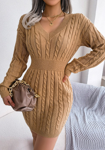 Herbst Winter Mode Schlanke Taille Twist Bodycon Kleid Pullover Kleid
