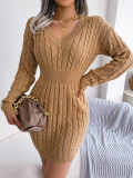 Autumn Winter Fashion Slim Waist Twist Bodycon Dress Sweater Dress