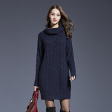 Autumn and winter Plus Size women's knitting long turtleneck sweater dress