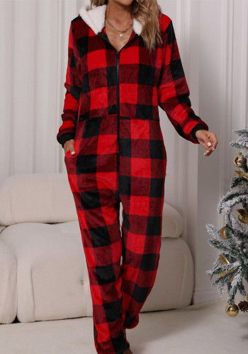 Glitter Fashion Fall Women's Round Neck Long Sleeve Home Casual Can Outdoor Wear Flannel Jumpsuit