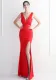 Toast dress bride long long sleeve red slim fishtail wedding dress