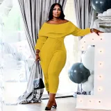 Fall/Winter Women's Plus Size Loose Ruffle High Stretch Sexy Ribbed Jumpsuit