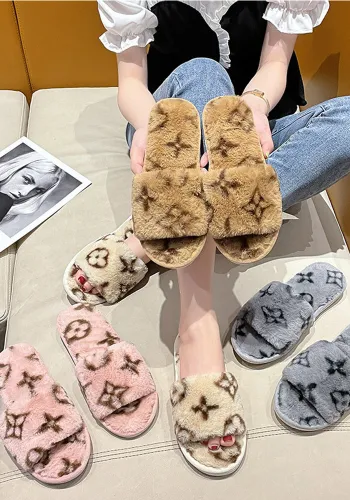 fur slipper women's home warm fur coat flat bottom open cotton slippers