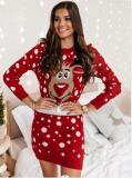 Christmas Sweater Christmas Elk Jacquard Sweater Long Sleeve Dress